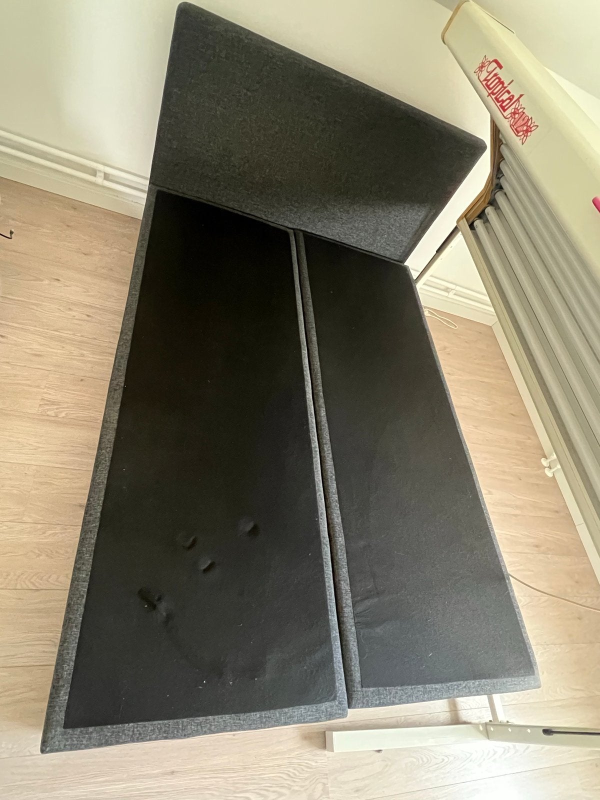 Tweepersoons boxspring bed met hoofdbord - Grijs, Ophalen, Gebruikt, Tweepersoons, 140 cm