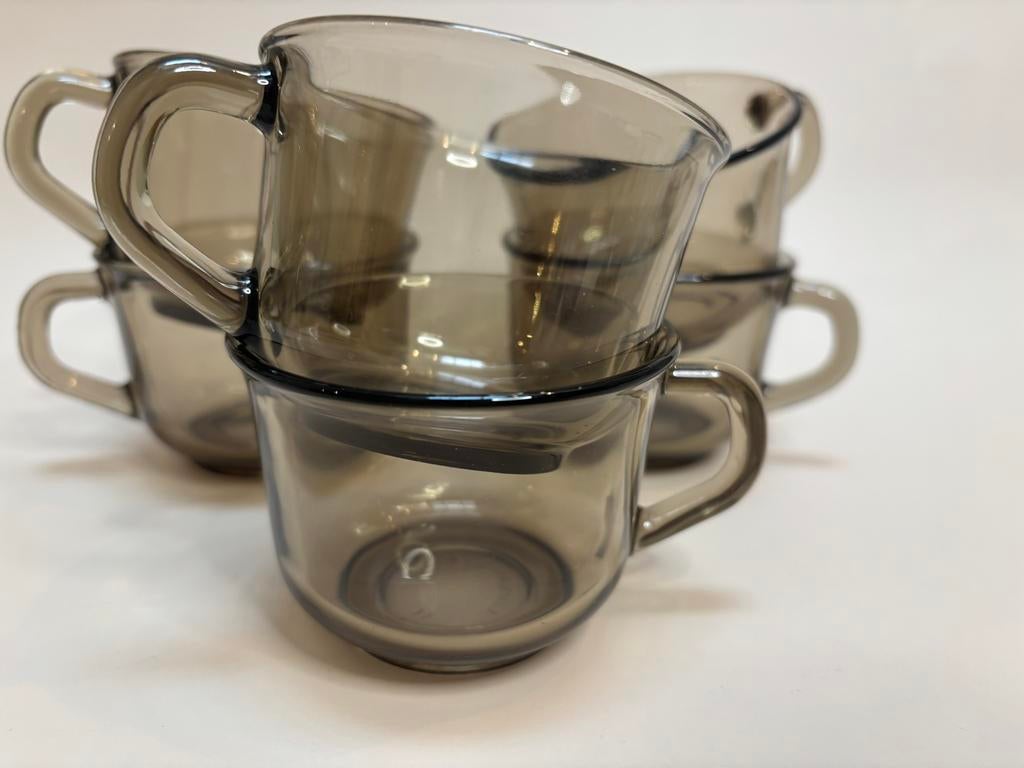 6 Vintage Arcoroc Rookglas Kopjes - Zeer Goede Staat, Ophalen of Verzenden