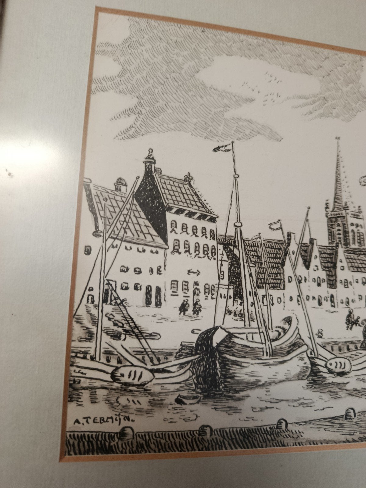 Oude tekening van A. Termijn, Westhavenkade Vlaardingen, Antiek en Kunst, Kunst | Etsen en Gravures, Ophalen of Verzenden
