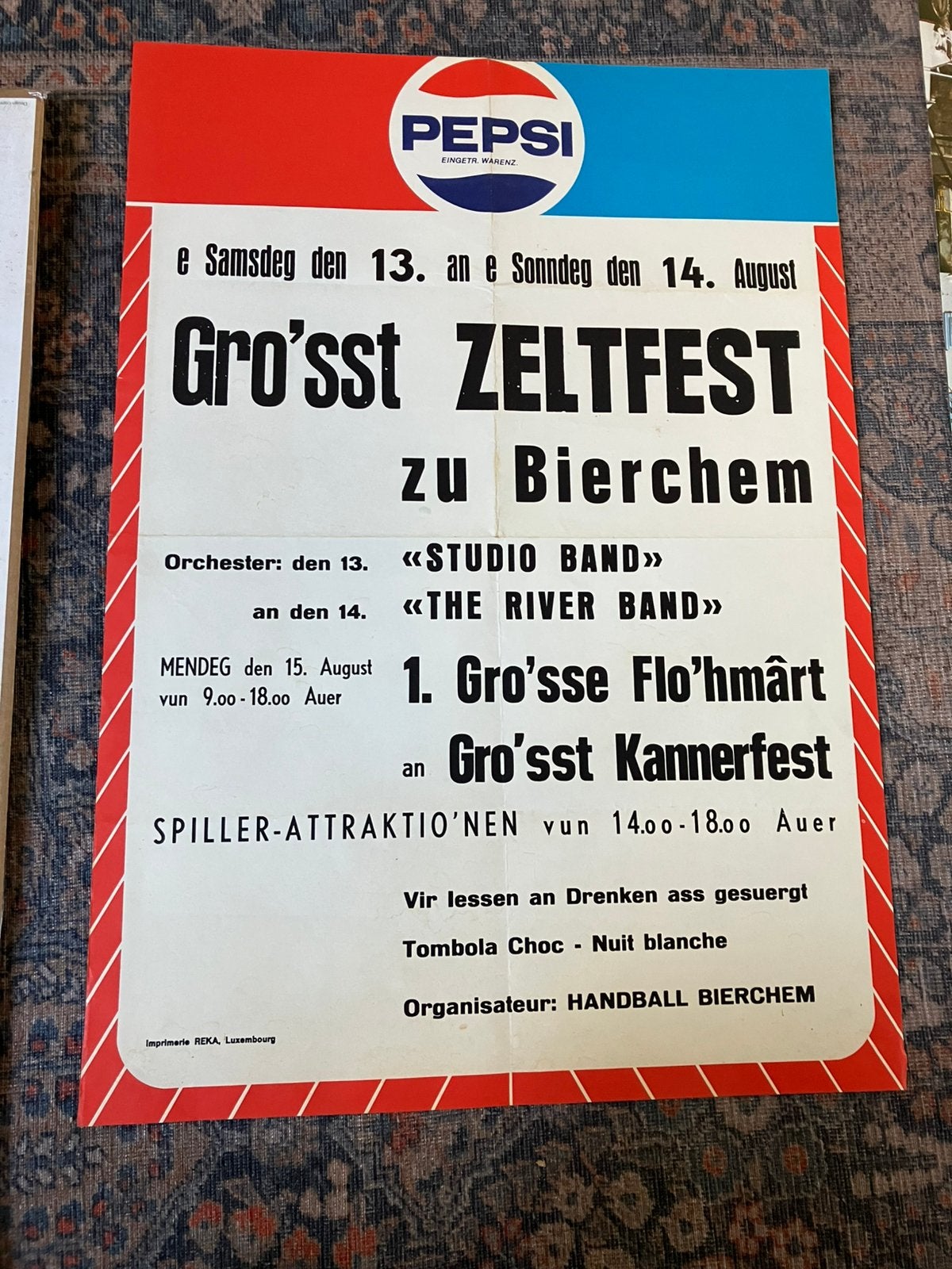 Oude poster Luxemburg met Pepsi cola reclame, Ophalen of Verzenden, Zo goed als nieuw, A1 t/m A3