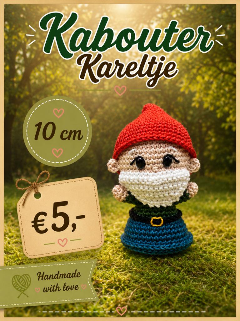 Kabouter Kareltje - Gehaakte Kabouter baard (10 cm), Kinderen en Baby's, Speelgoed | Overig, Nieuw, Jongen of Meisje, Ophalen of Verzenden