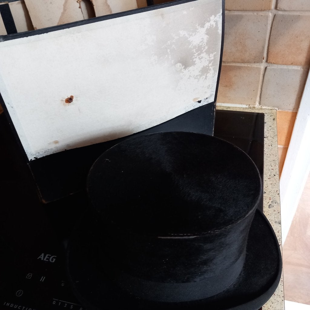 Zwarte hoge hoed, Ophalen of Verzenden, Gedragen, 57 cm (M, 7⅛ inch) of minder, Hoed