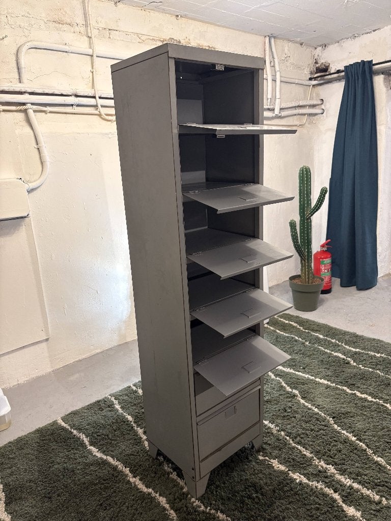 Metalen archiefkast met 7 lades industrieel grijs, Ophalen, Minder dan 50 cm, Gebruikt, Metaal