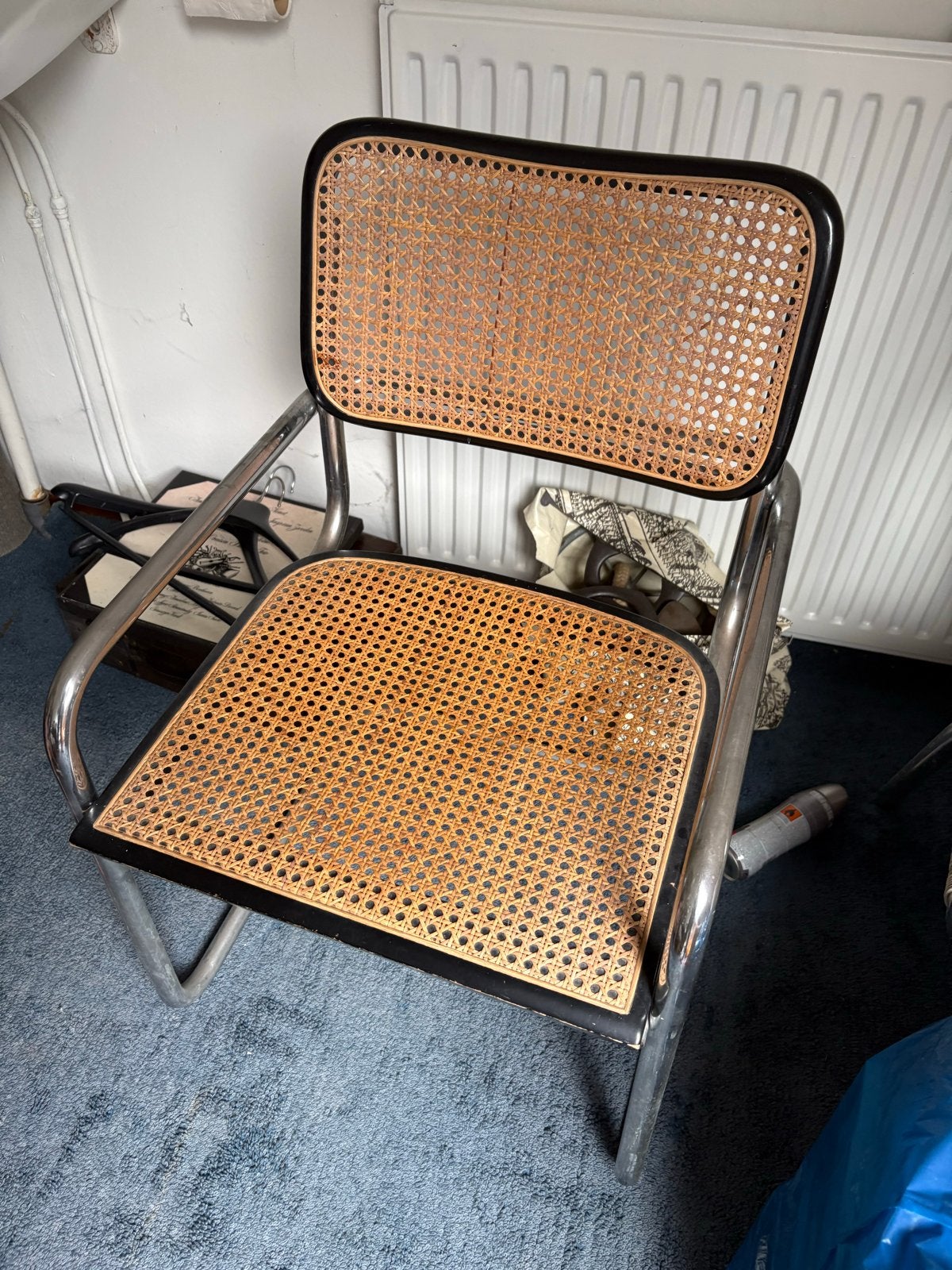 3 Vintage Thonet S32 Look-a-like Stoelen - Chroom & Rotan, Ophalen