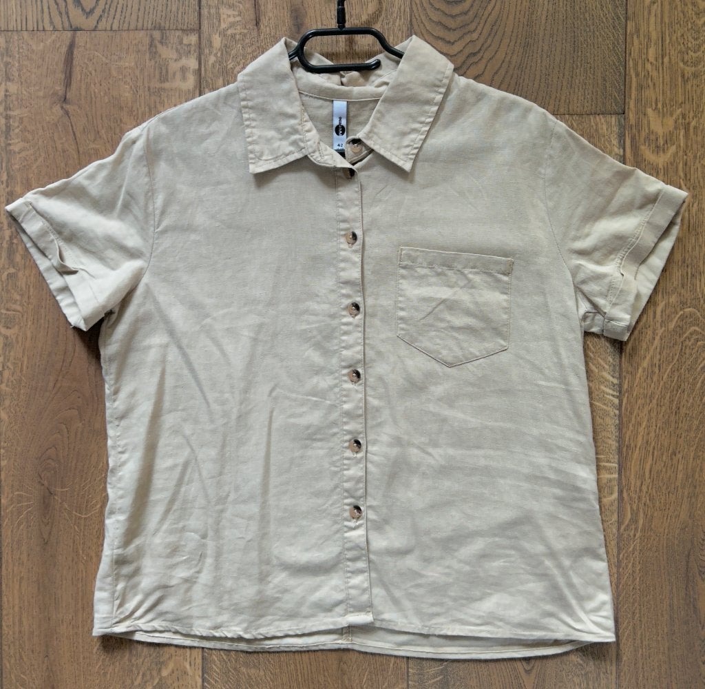 Ever me / Takko blouse beige met linnen maat 42, Beige, Maat 42/44 (L), Ophalen of Verzenden, Zo goed als nieuw