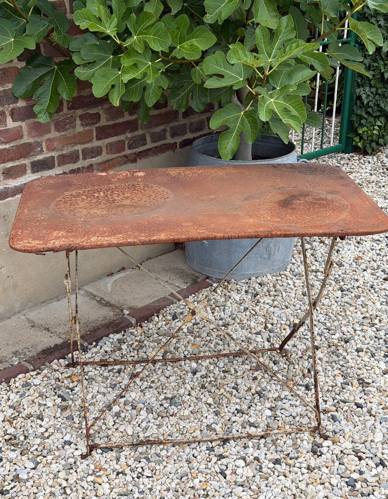 Brocante oud Frans ijzeren tuintafeltje, Ophalen