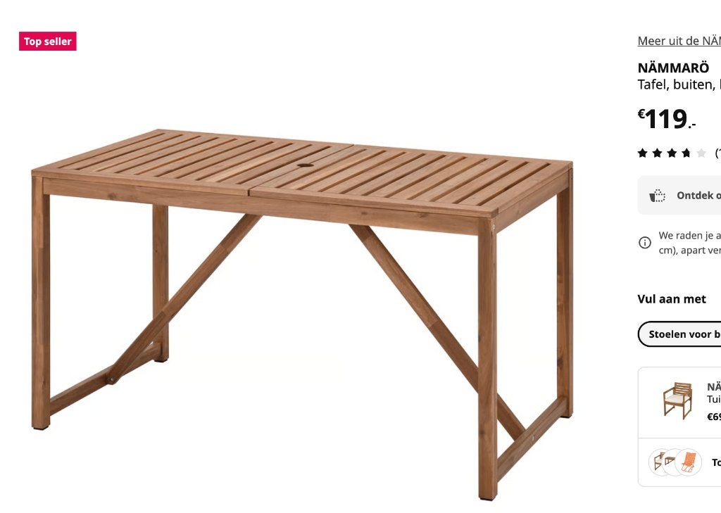 NÄMMARÖ Ikea tuin tafel, Tuin en Terras, Tuintafels, Ophalen, Gebruikt, Rechthoekig, Hout