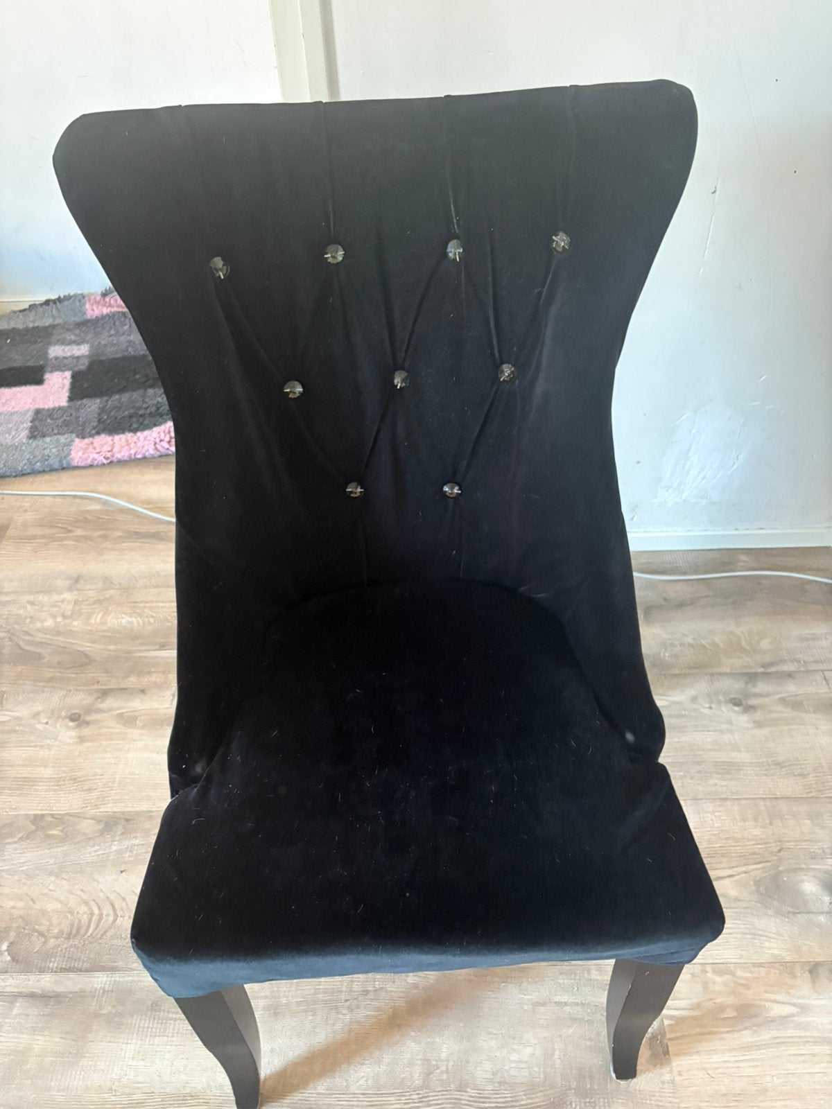 4 Velvet Eetkamerstoelen, Gebruikt, Zwart, Stof, Ophalen of Verzenden
