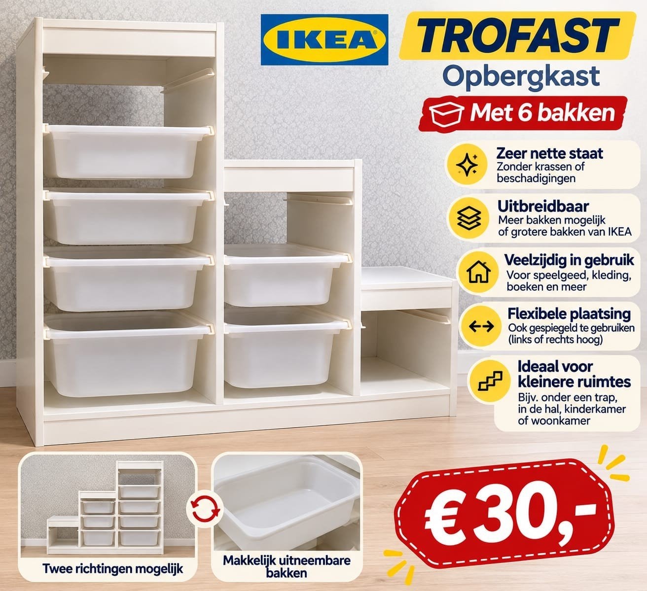 IKEA TROFAST Opbergkast + 6 bakken - Zeer nette staat, Huis en Inrichting, Ophalen of Verzenden, Zo goed als nieuw