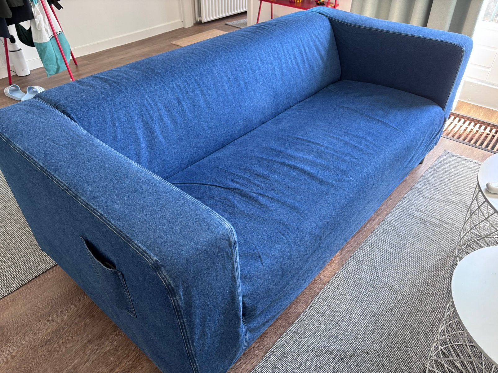 IKEA KLIPPAN 2-zitsbank – blauw denim / spijkerstof, Ophalen, 150 tot 200 cm, Tweepersoons, 75 tot 100 cm