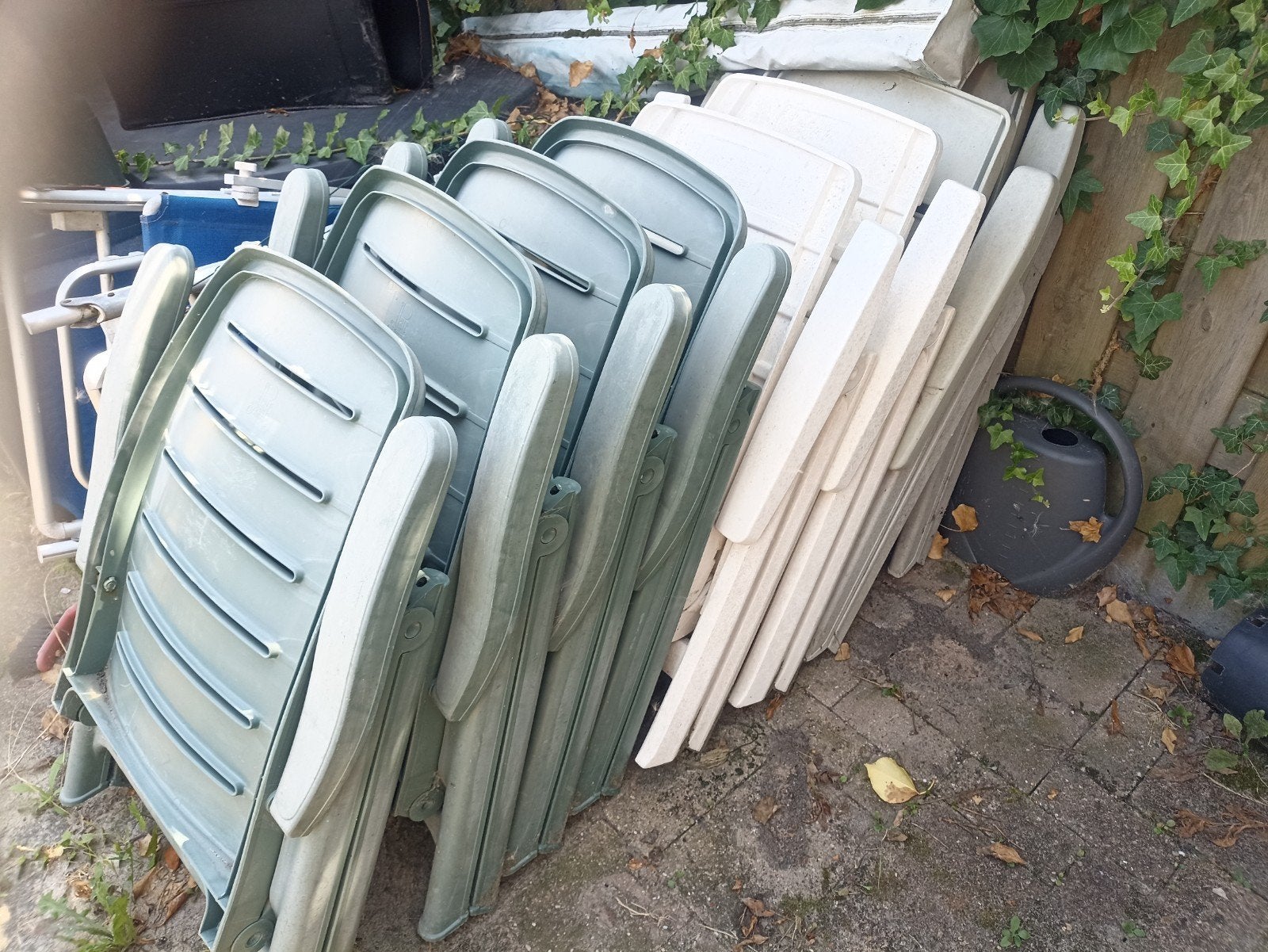 Groene kunststof tuinstoelen, verstelbaar., Tuin en Terras, Tuinstoelen, Ophalen, Gebruikt, Kunststof, Verstelbaar