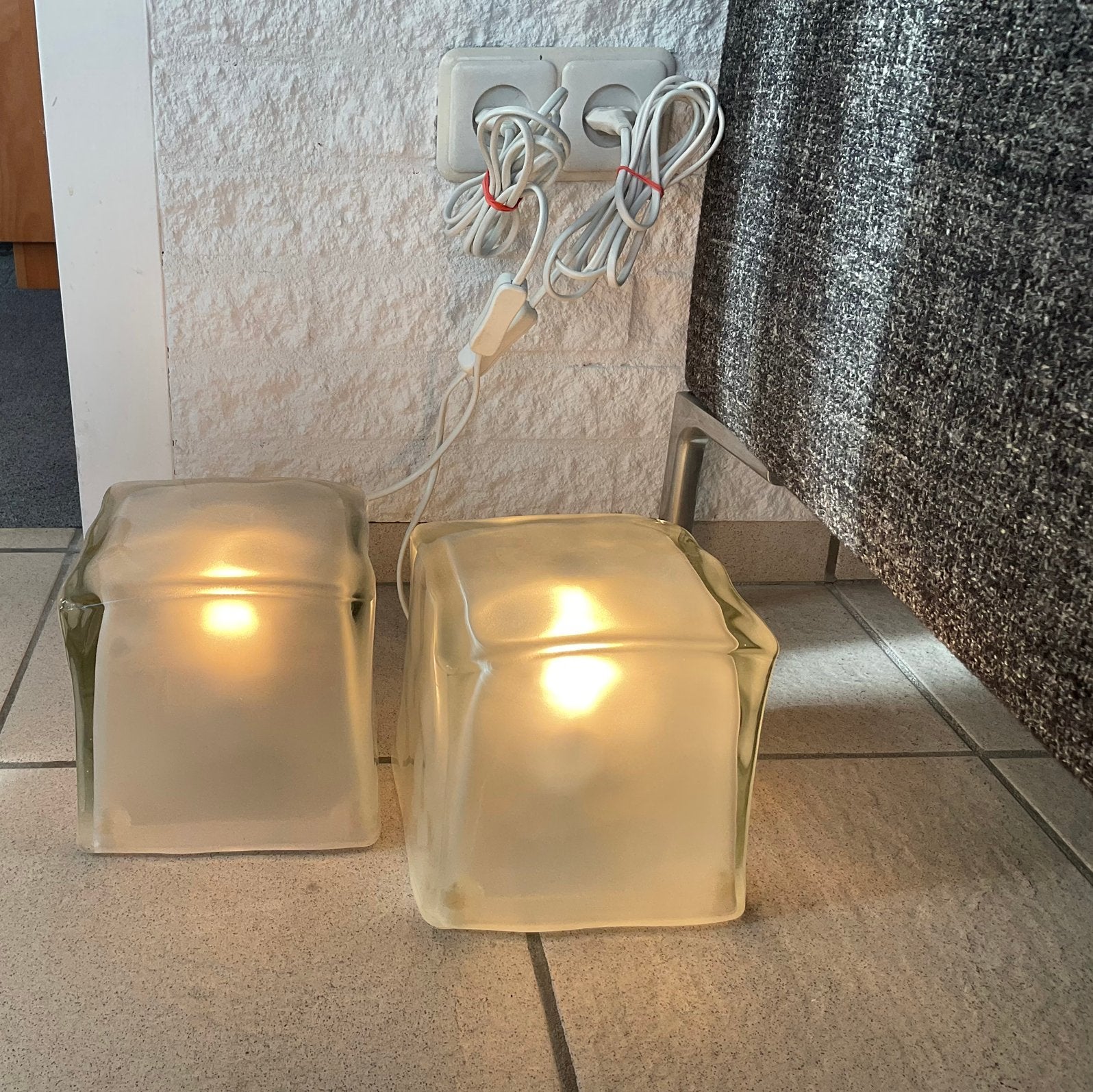 2x vintage IKEA Iviken Ice Cube lamp; €50 per stuk, Vintage, Ophalen of Verzenden, IKEA, Glas