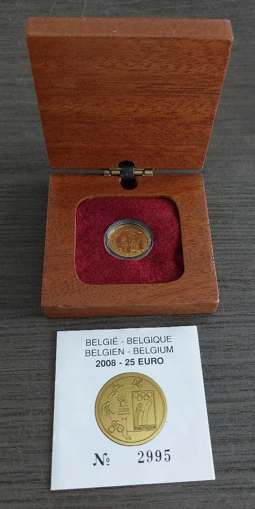 België 25 euro 2008 Goud "Olympisch team" 1/10 ounce, Ophalen of Verzenden, Goud, Goud
