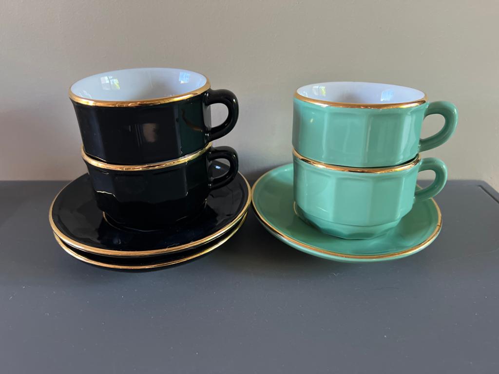 Set van 4 Apilco Espresso Kopjes met Schotels - Zwart & Mint, Ophalen