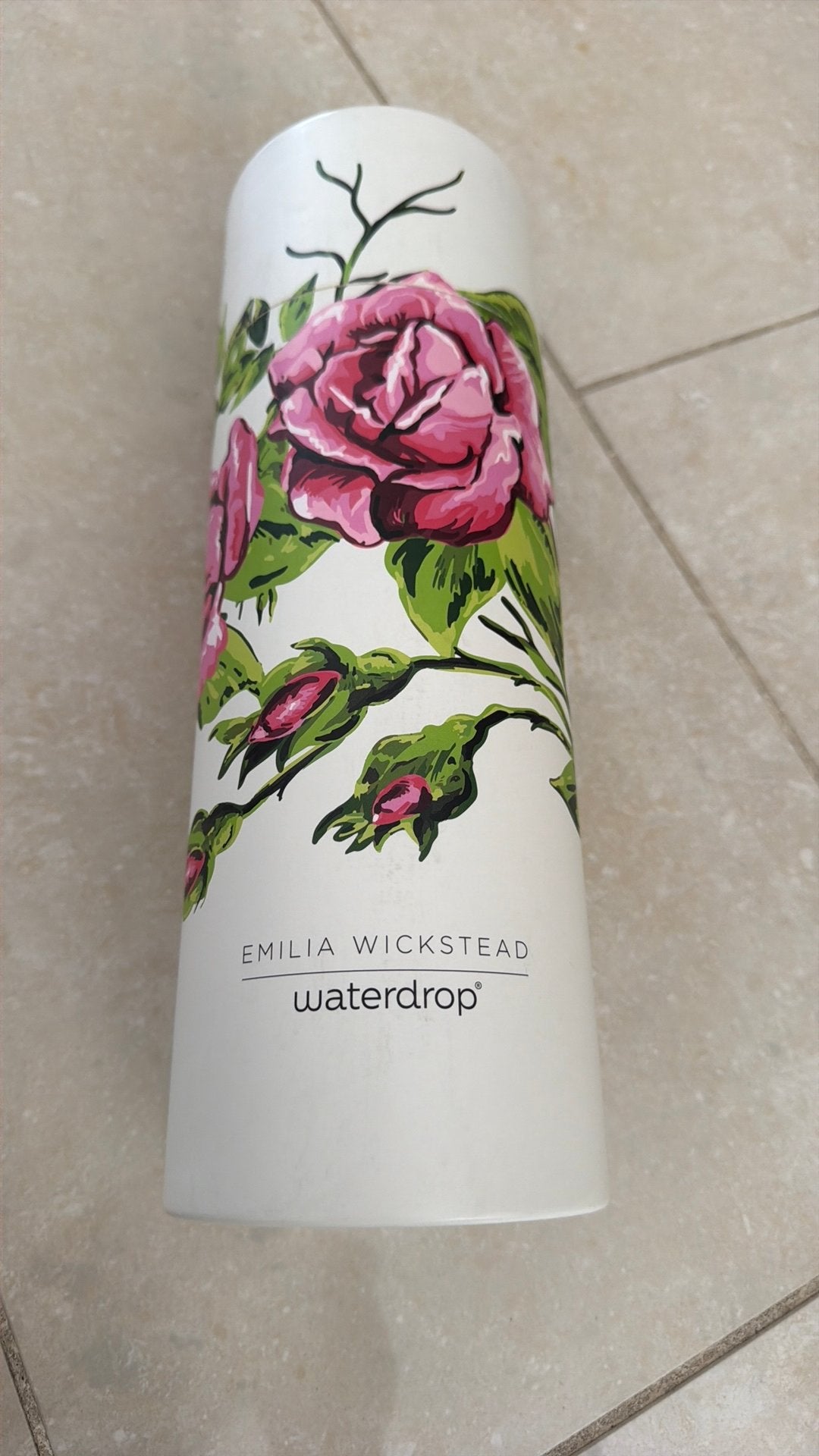 Waterdrop Emilia Wickstead drinkfles met rozenprint, Nieuw, Ophalen of Verzenden, Wit, Metaal