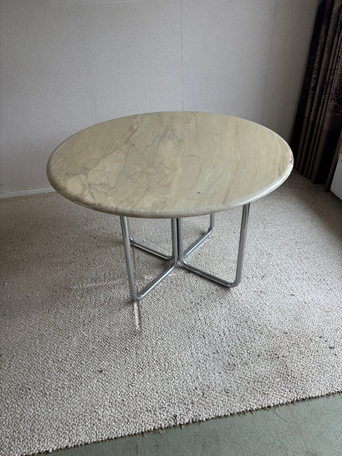 Ronde tafel marmer met chromen onderstel 120 cm, Huis en Inrichting, Tafels | Eettafels, Ophalen, Zo goed als nieuw, Rond, 100 tot 150 cm