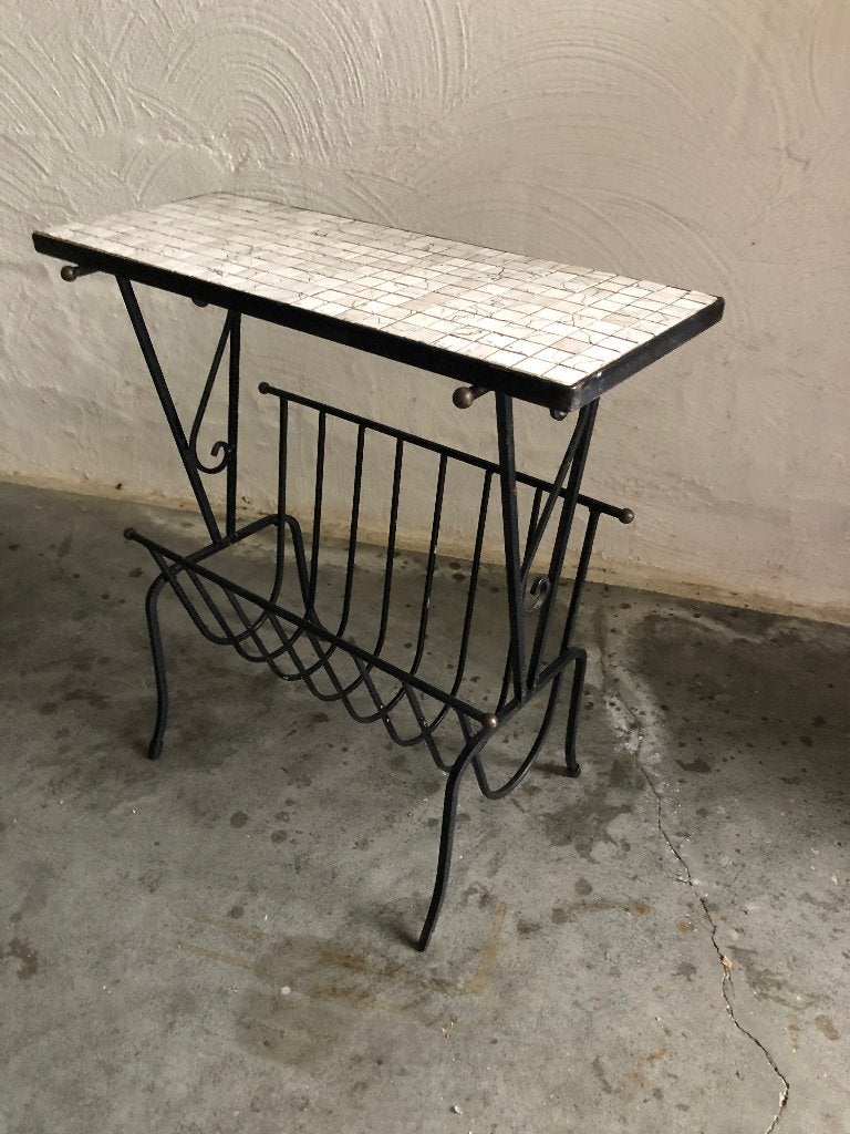 Vintage midcentury bijzettafel magazinerek lectuurbak, Ophalen, Gebruikt, Rechthoekig, Minder dan 55 cm