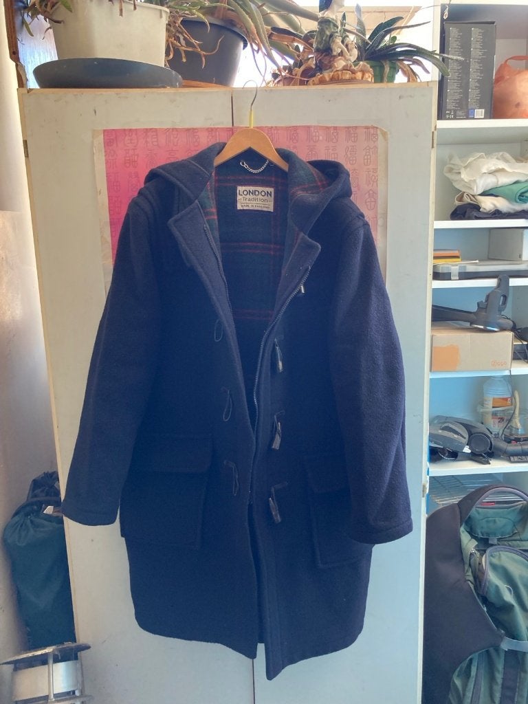 Houtje touwtje jas/Montgomery/Duffelse jas maat 42-44, Ophalen, Zo goed als nieuw, Maat 42/44 (L), Blauw