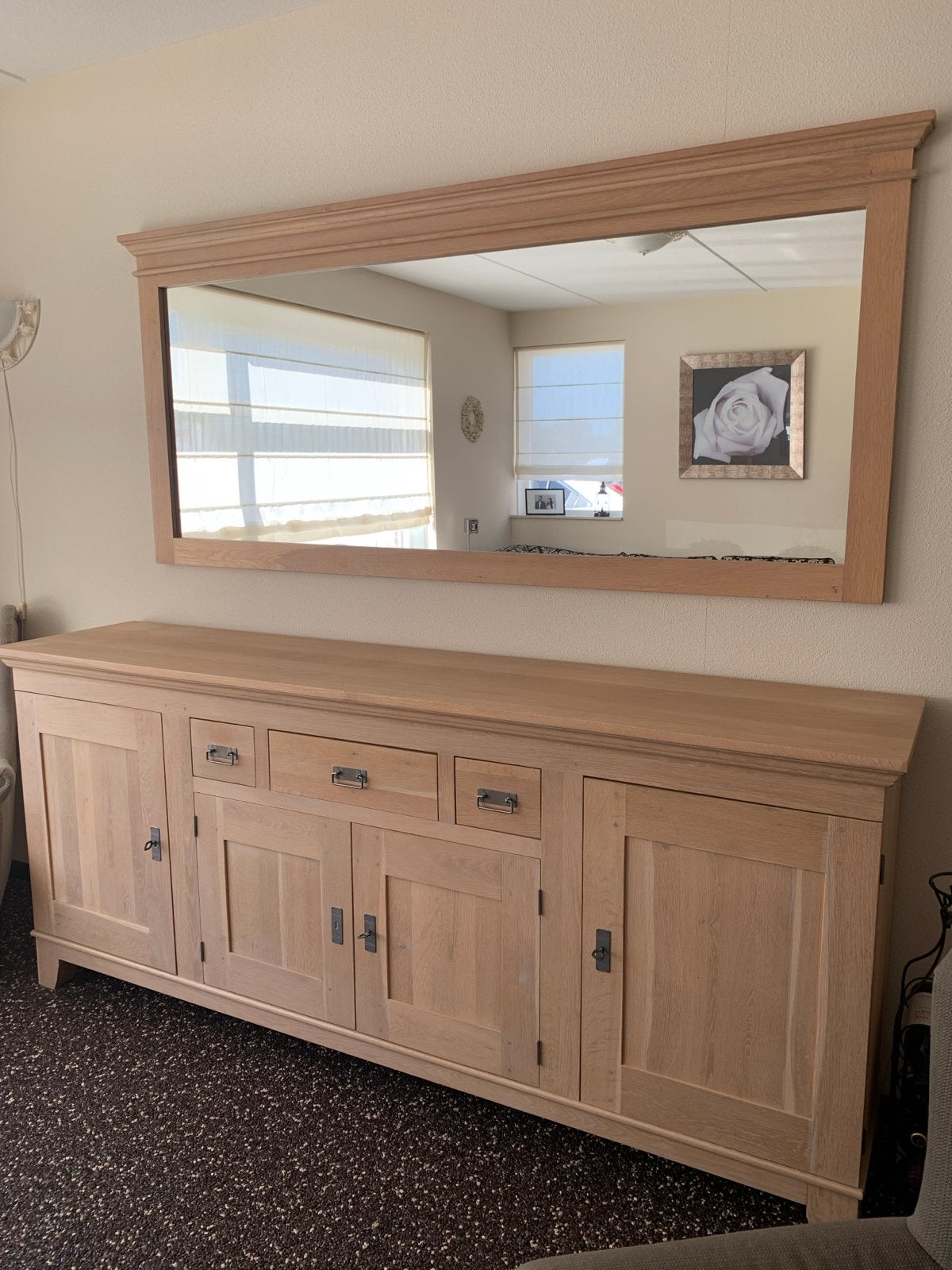 Eikenhouten dressoir met spiegel, Ophalen, Gebruikt, Eikenhout, Landelijk