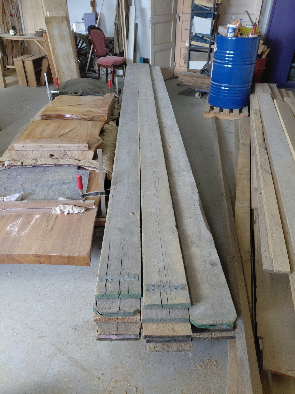 20 Oude vergrijsde steigerplanken - 5m lang, Doe-het-zelf en Verbouw, Hout en Planken, Ophalen, Steigerhout, 25 tot 50 mm, Plank