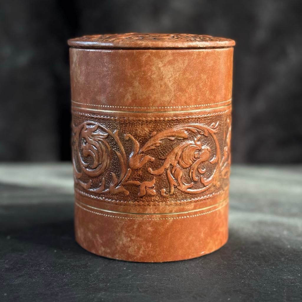 Italian Vintage leather jar, Ophalen of Verzenden