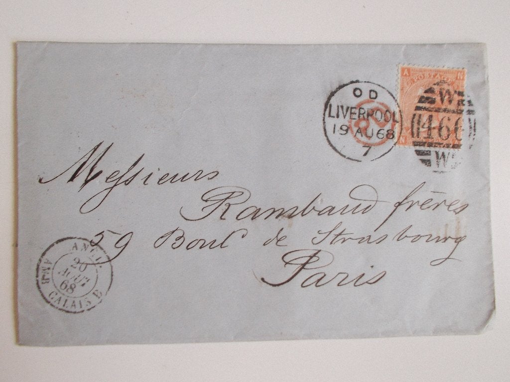 UK, Vouwenvelop Liverpool - Paris 1868., Ophalen, Envelop