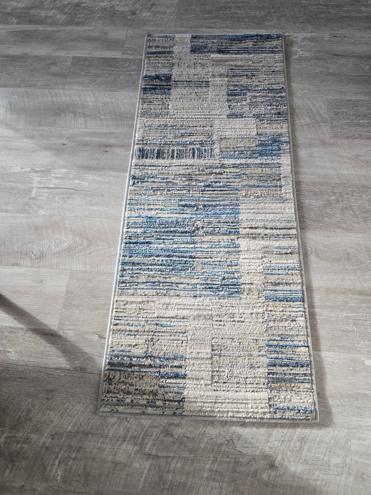 Modern tapijt 60x150 cm met geometrisch patroon, 100 tot 150 cm, Blauw, Rechthoekig, 50 tot 100 cm