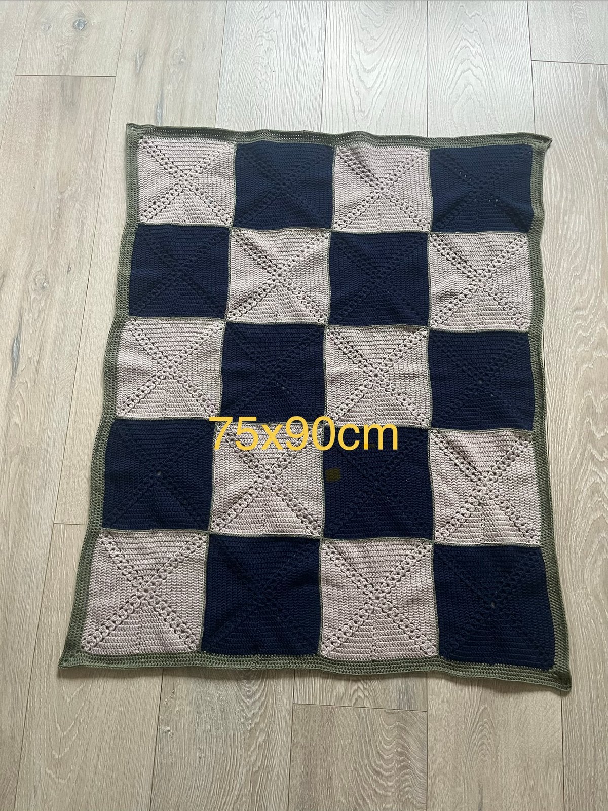 Merino wollen babydekentje , blauw, beige en groen, 75x90 cm, Ophalen of Verzenden, Nieuw, Breien of Haken, Wol of Garen