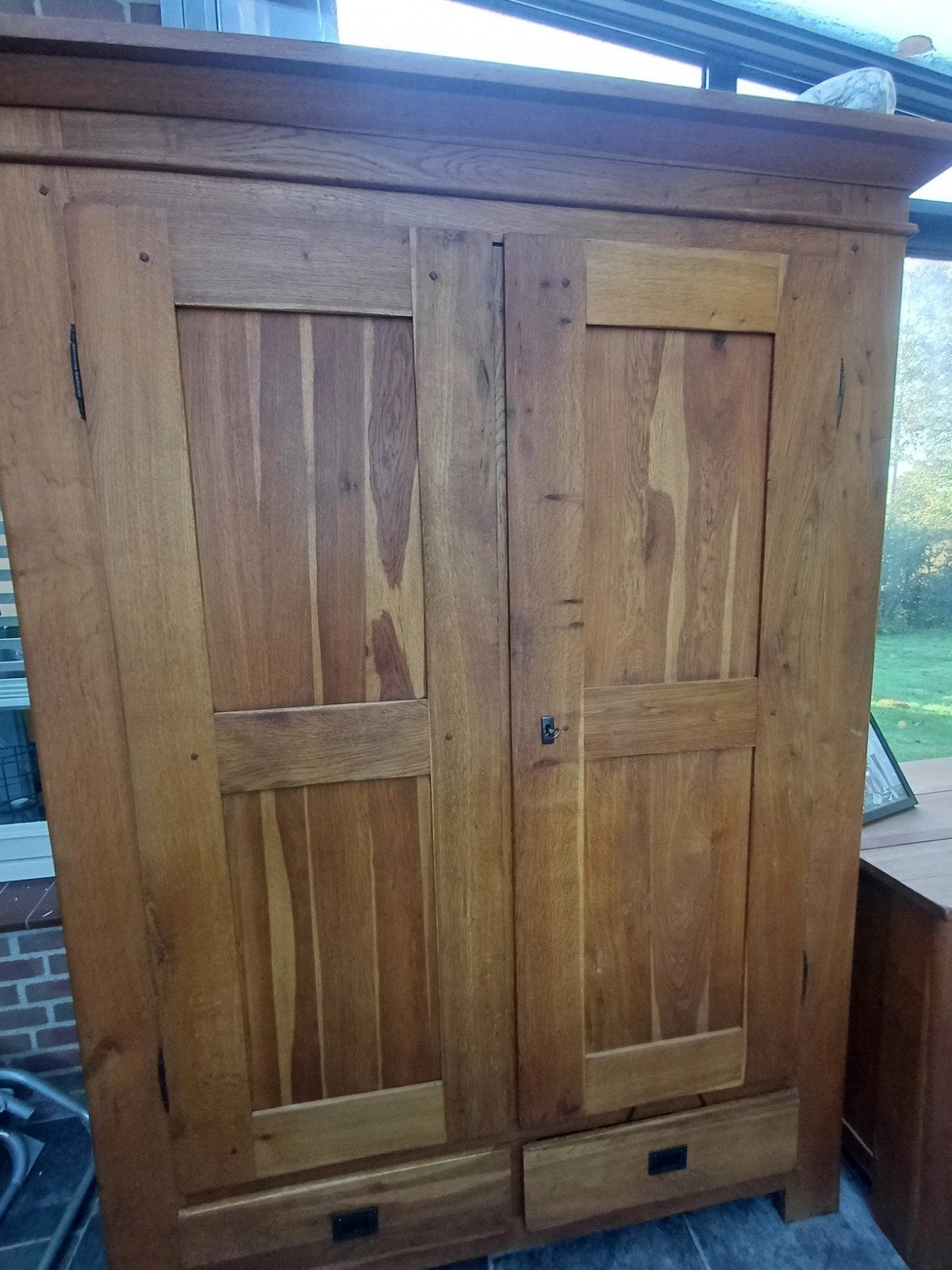 eiken kast 147 x 196 x 45 met 4 legplanken en 2 lades, Ophalen of Verzenden