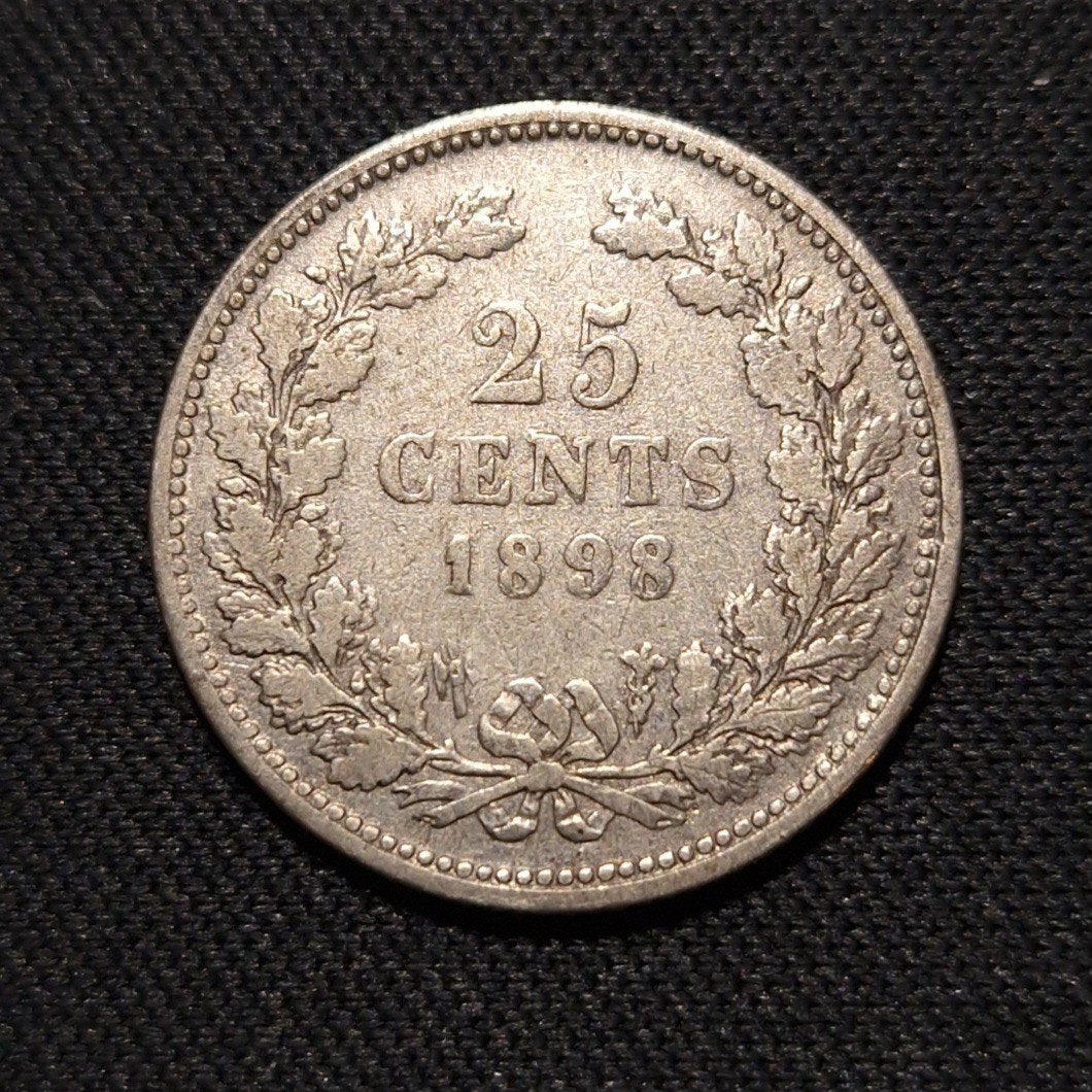 25 cent 1898 heel moeilijk jaar, Verzenden, Zilver, 25 cent, Koningin Wilhelmina