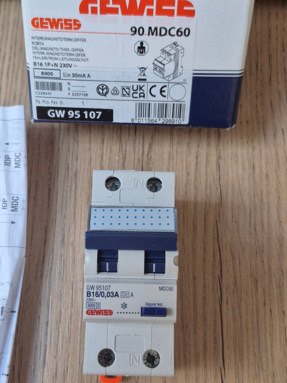 Gewiss Aardlekautomaat GW 95107 B16/0,03A MDC60, Ophalen of Verzenden, Nieuw, Gewiss, Aardlekautomaat