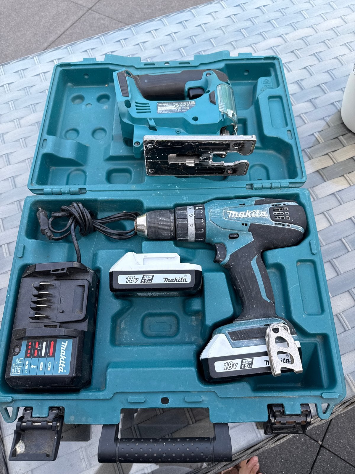 Makita Boor- en Schroefmachine met Decoupeerzaag Set, Ophalen of Verzenden, Gebruikt, Minder dan 400 watt, Boor- en Schroefmachine