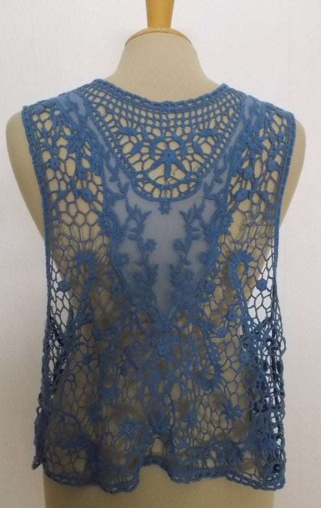 Blauw kantlook boho/Ibiza gilet/hesje/top! L, Maat 42/44 (L), Zo goed als nieuw, Zonder mouw, Verzenden