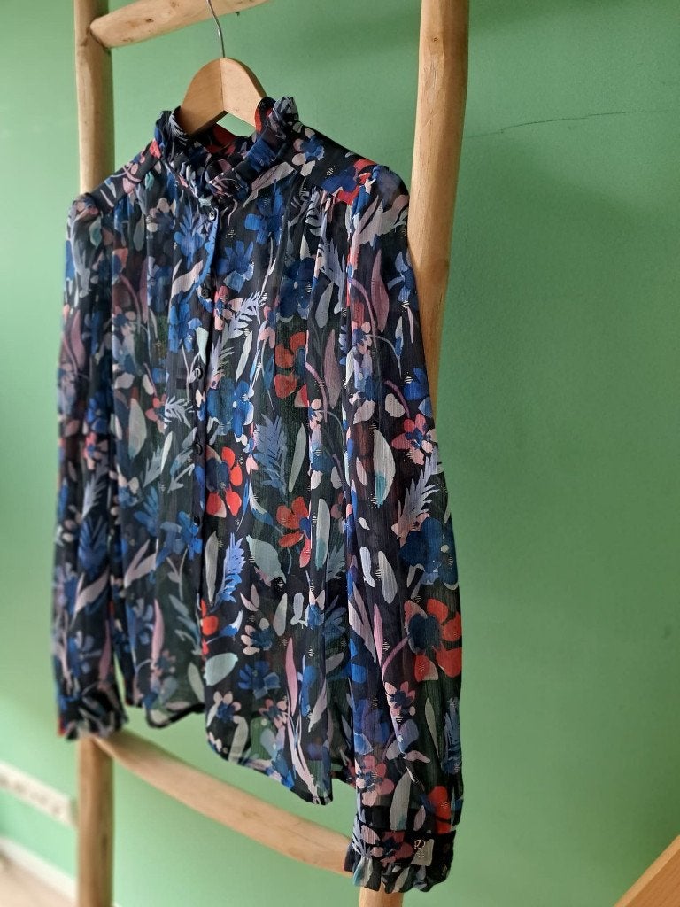 Ladress blouse Kate bloemprint blauw wit rood  maat L nieuw, Maat 42/44 (L), Nieuw, LaDress, Verzenden