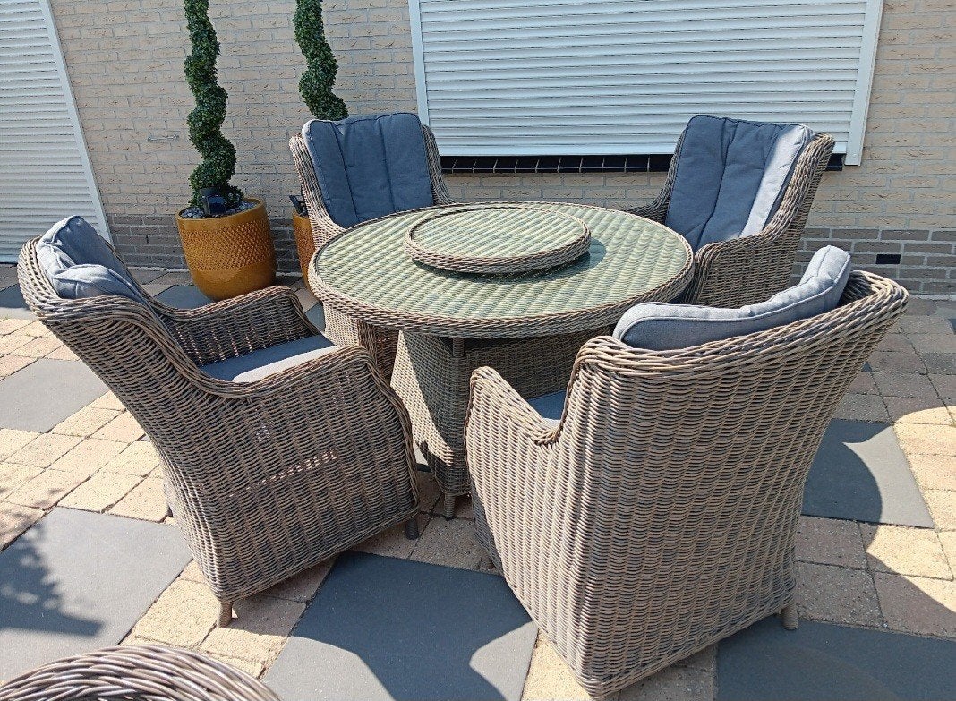 Ronde wicker diningset met lazy susan, Tuin en Terras, Ophalen, Gebruikt, Wicker