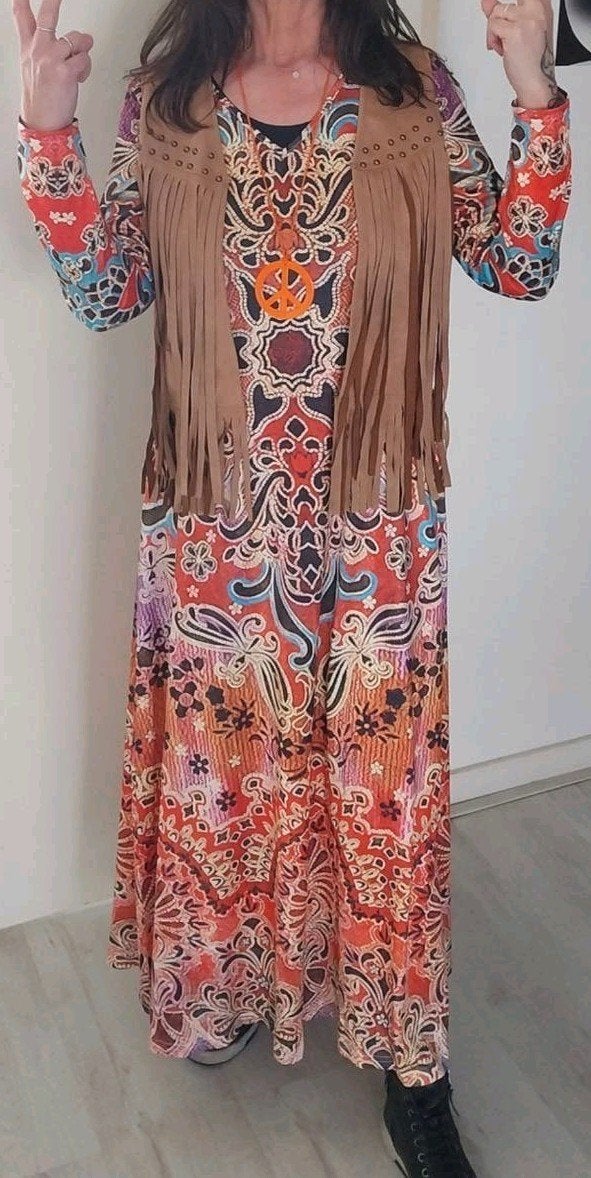 hippie jurk + vest, Ophalen of Verzenden, Zo goed als nieuw, Carnaval