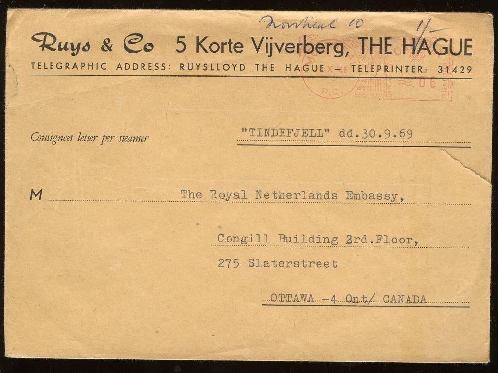 Met mijnenjager naar de Nederlandse ambassade 1969, Ophalen, Envelop