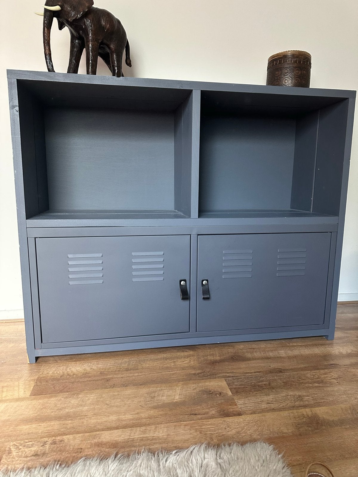 Stoere kast, steigerhout met metalen deurtjes - Antraciet, Ophalen, Gebruikt