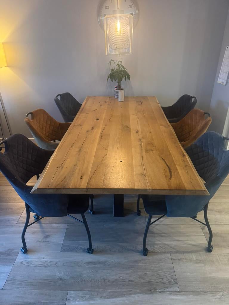 4 Eetkamerstoelen op wieltjes, Ophalen, 50 tot 100 cm, Zo goed als nieuw, Metaal