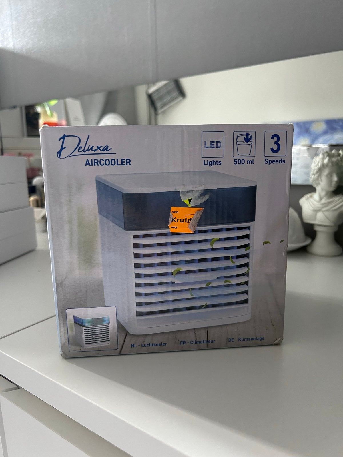 Deluxa Airkoeler met LED-verlichting en 3 snelheden, Ophalen, Tafel- of Grondventilator, Minder dan 60 m³, Nieuw