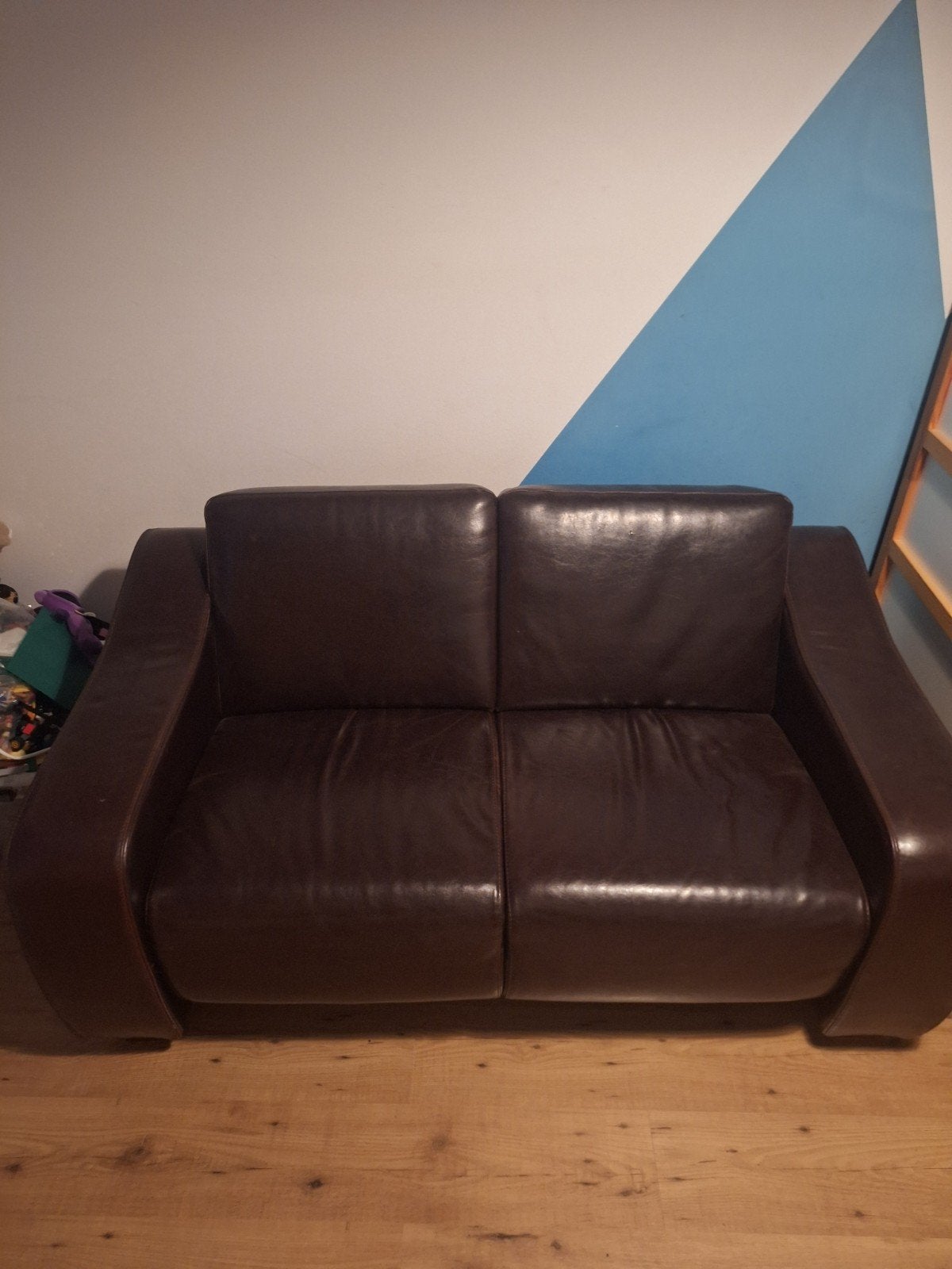 Comfortabele tweepersoonsbank van bruin leer, Huis en Inrichting, Ophalen, Gebruikt, 150 tot 200 cm, Tweepersoons