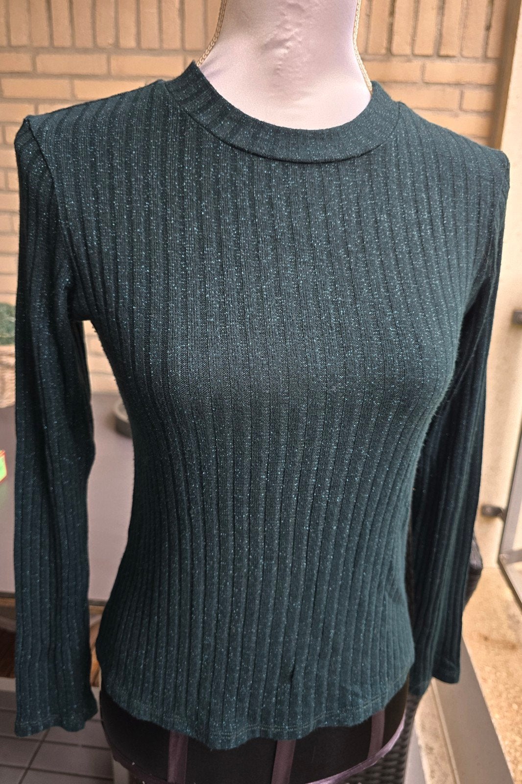 Geisha rib top lurex petrol groen glitter S / 36 ZGAN, Geisha, Verzenden, Zo goed als nieuw, Lange mouw