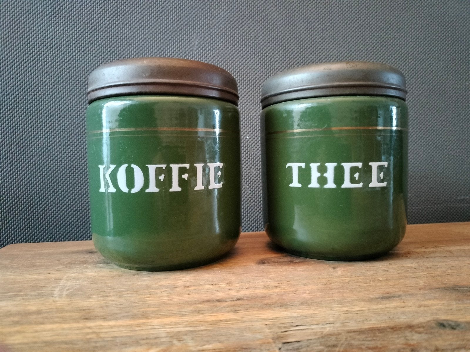 Vintage emaille koffie- en theebussen, groen, Ophalen of Verzenden