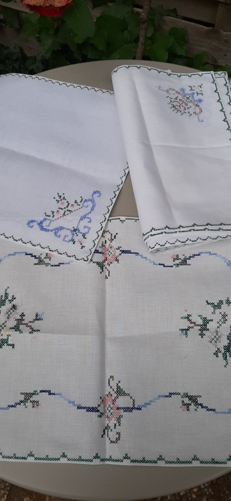 Vintage Tafelkleed met Servetten en Broodmandkleedje, Ophalen of Verzenden, Gebruikt, Rechthoek, Binnen