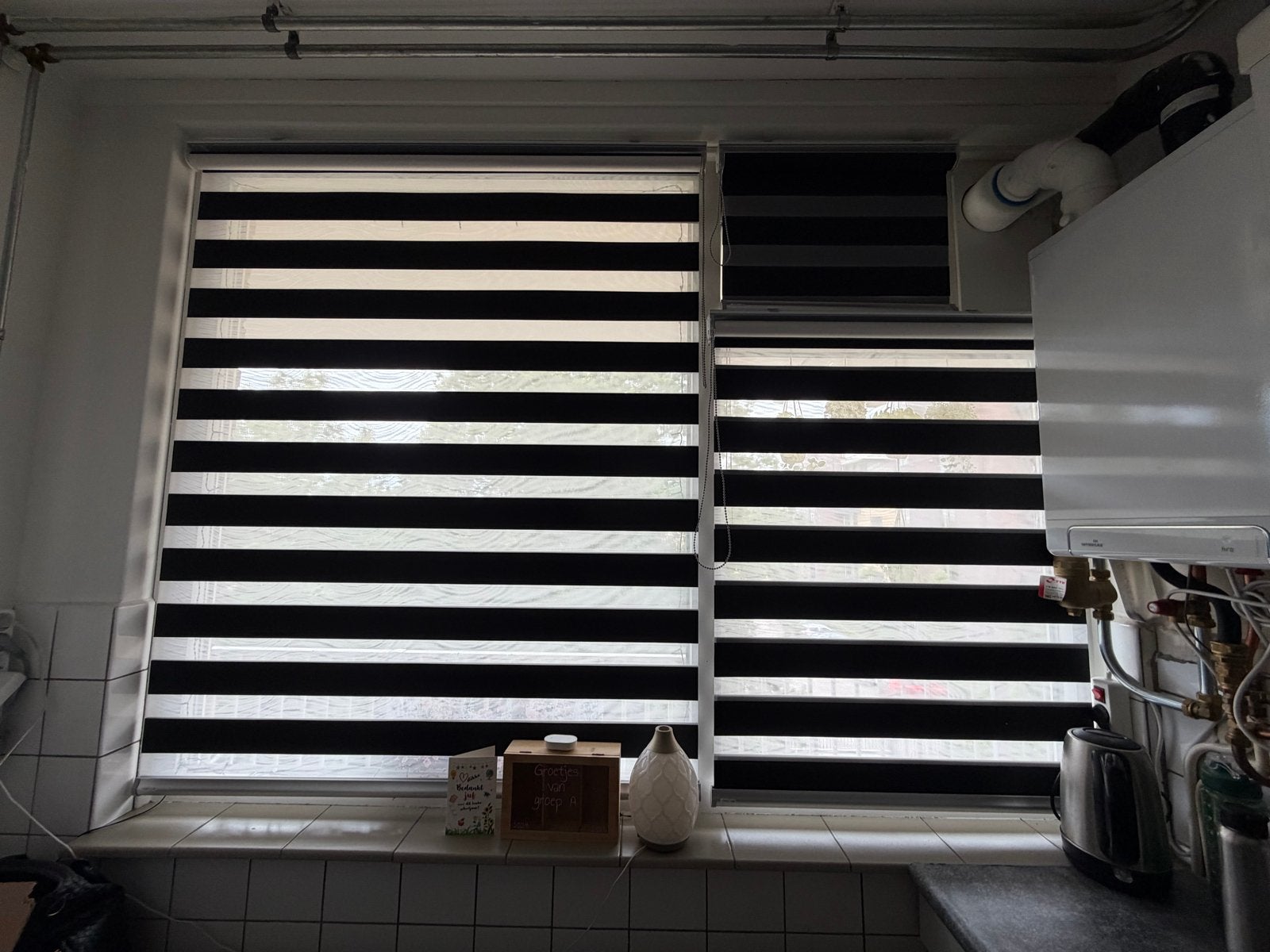 Duo rolgordijnen - Verduisterend Antraciet VEFD95, Huis en Inrichting, Ophalen, Gebruikt, Overige merken, Duo rolgordijn