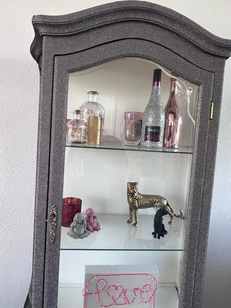 Barok vitrinekast zilver glitter, Huis en Inrichting, Ophalen, Barok, 50 tot 100 cm, Zo goed als nieuw