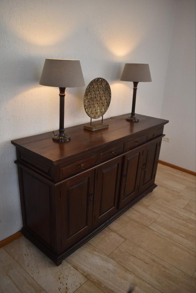 Dressoir koloniaal teakhout donkerbruin, Ophalen, 50 tot 75 cm, Teakhout