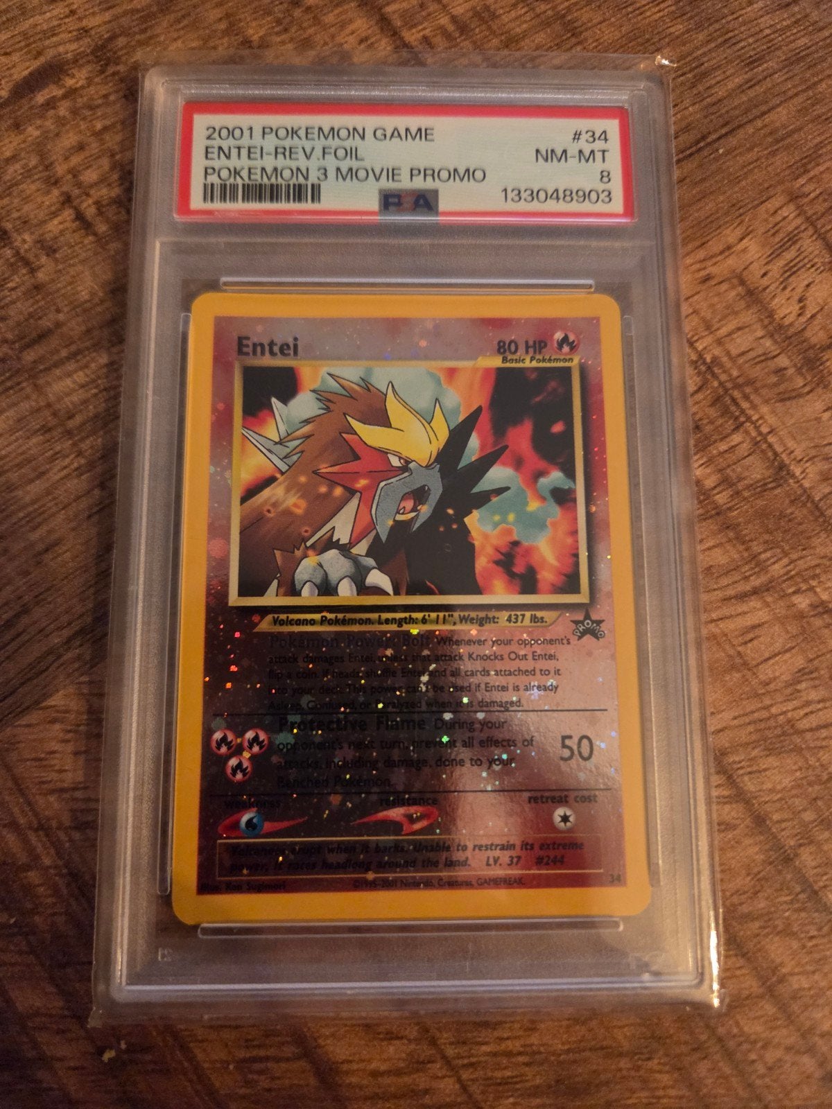 Entei #34 3e Movie Promo Reverse Foil PSA 8, Ophalen of Verzenden, Zo goed als nieuw, Losse kaart, Foil
