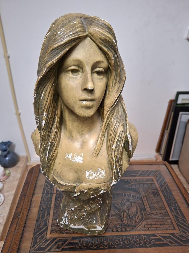 Vintage Buste van Vrouw - Gipsen Sculptuur, Gips, Buste, Ophalen of Verzenden, 20 - 50 cm