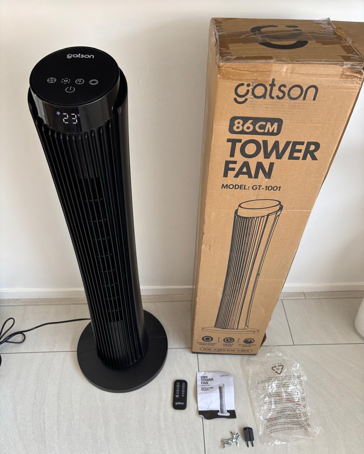 Gatson Torenventilator 86cm stil +afstandbediening Nieuw, Ophalen of Verzenden, Ventilator met afstandsbediening, Nieuw, Statiefventilator